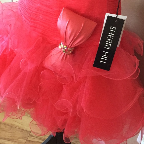 Sherri Hill prom formal dress size 8 coral/silver - Picture 2 of 8